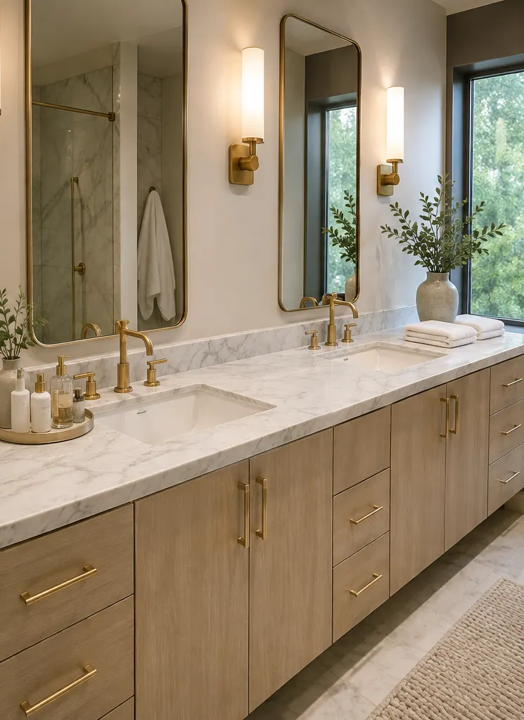 Clean bathroom vanity with clear counter