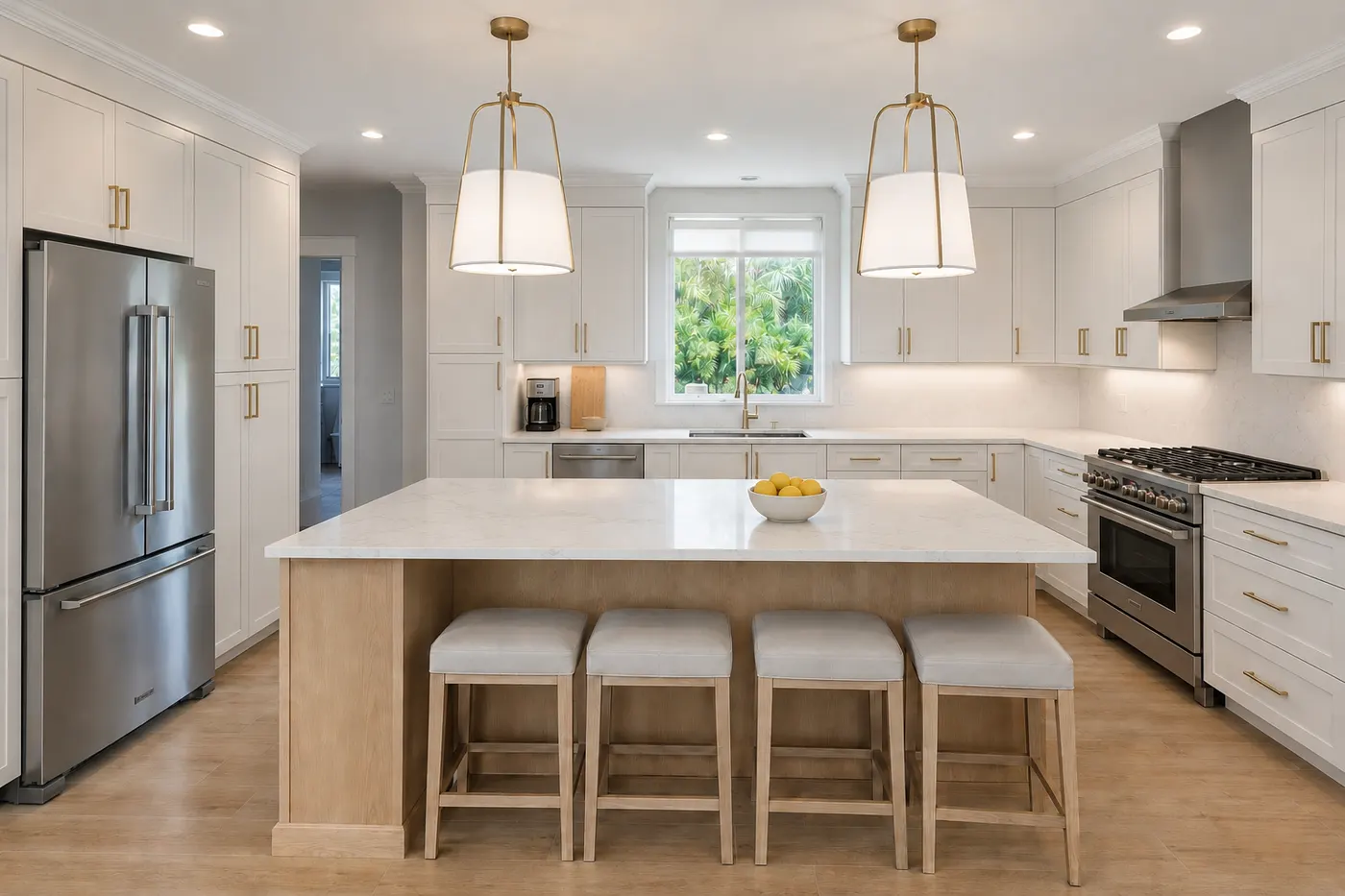 Clean kitchen with clear island after organizing